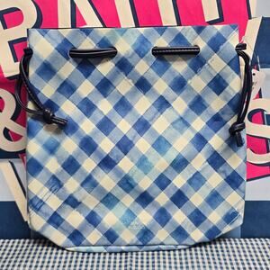 BBW Blue Draw String Gingham Gift Bag